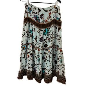 E by Eci Silk Blend Tiered Floral Velvet Burnout Maxi Skirt Y2K Artsy Boho Sz 14